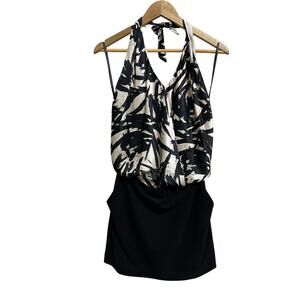 Black halo women's black white halter‎ abstract mini dress size 4